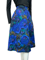 VG 60S 70S BLUE GREEN BROWN PURPLE WATERCOLOUR PSYCHDELIC MIDI SKIRT SIZE 8