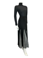 VTG 70S BLACK CHARCOAL SILVER LUREX DART DISCO TWIRL FLARE MIDI SKIRT S 8 10