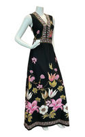 VTG 1970S BLACK PINK WHITE FLORAL WEDDING FORMAL MAXI DRESS 10 12