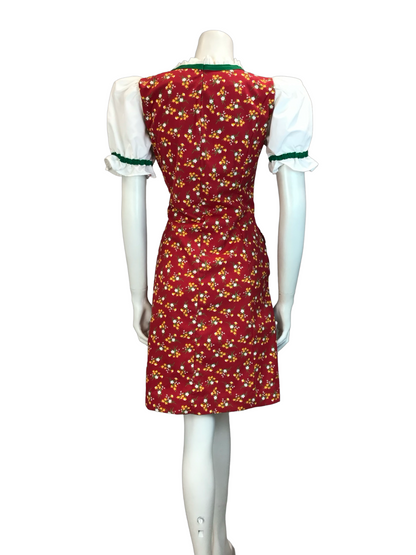 VTG 70S BAVARIAN OKTOBERFEST DIRNDL MINI DRESS RED FLORAL 12