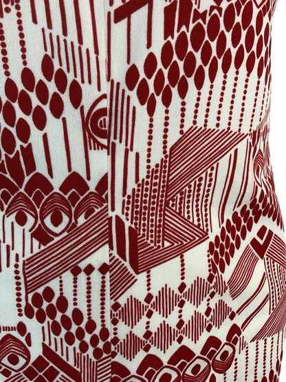 VTG 60S 70S ABSTRACT MOD GOGO SCOOTER RED WHITE MAROON MINI SHIFT DRESS 8 10 12