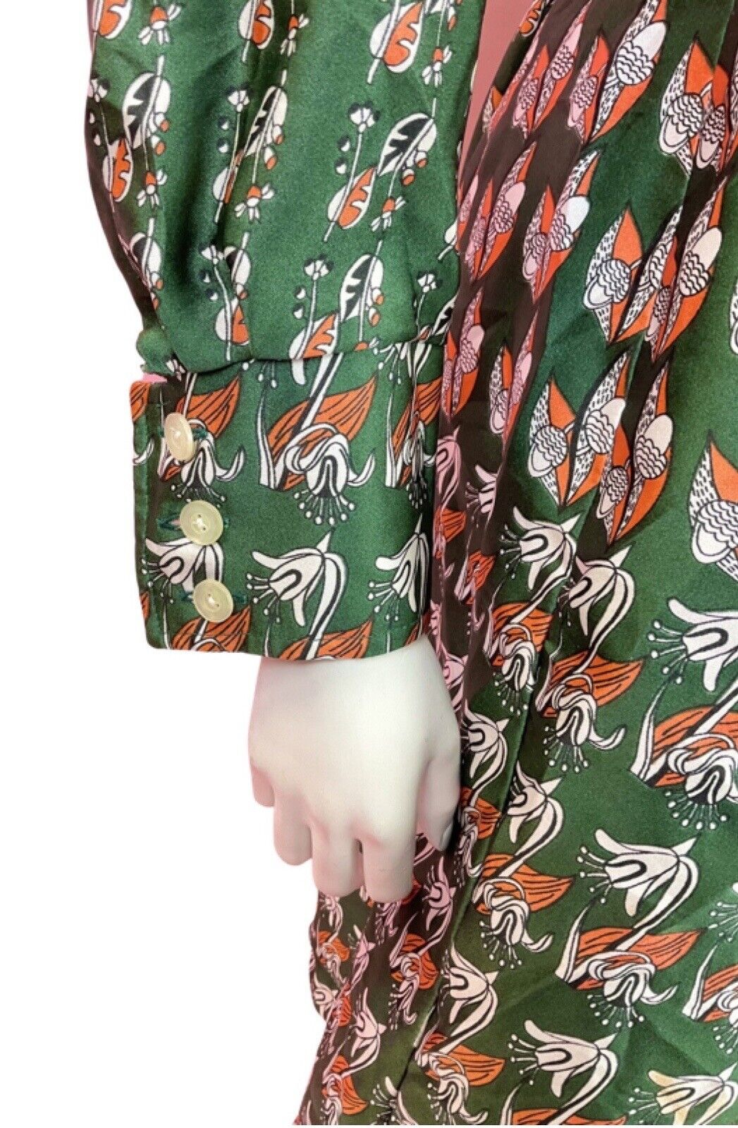 VINTAGE 60s 70s GREEN ORANGE WHITE FLORAL PSYCHEDELIC DAGGER SHIRT DRESS 14 16