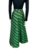 VTG 70S GREEN BLACK GOLD STRIPED BAR GEOMETRIC MAXI SKIRT SIZE 8