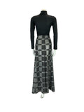 VTG 70S SILVER BLACK CHECKED GRID DISCO STUDIO 54 MAXI SKIRT SIZE 8 10 S