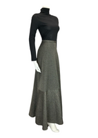 VTG 70S CHARCOAL SILVER GLITTERY PARTY LUREX FLARE FISHTAIL MAXI SKIRT 10 12