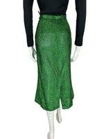 VTG 70S EMERALD GREEN GLITTERY LUREX MIDI SKIRT WITH SLIT SIZE 14