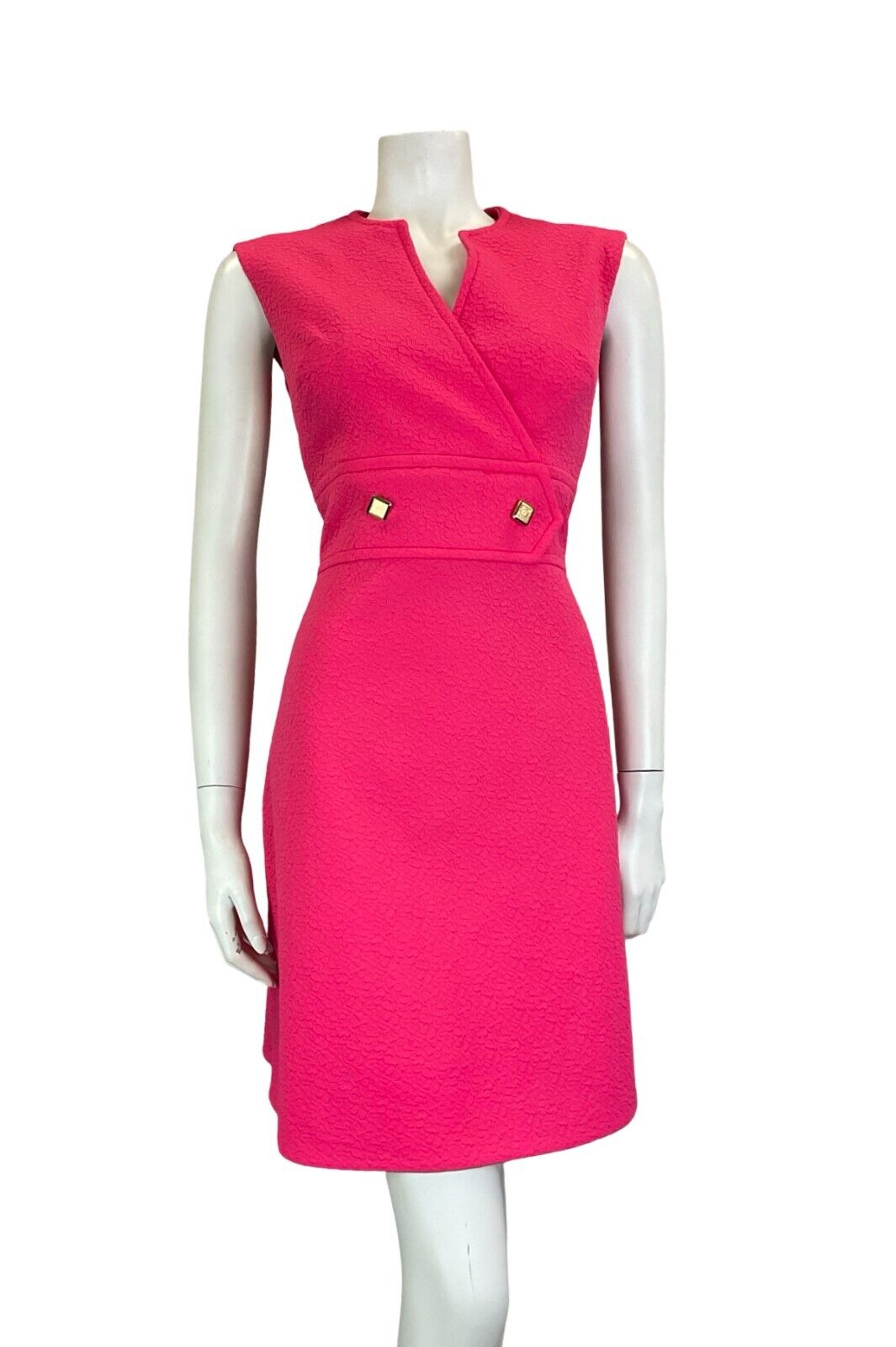 VTG 60S HOT PINK MOD SECRETARY SLEEVELESS TEXTURED EMBOSSED DRESS SIZE 10