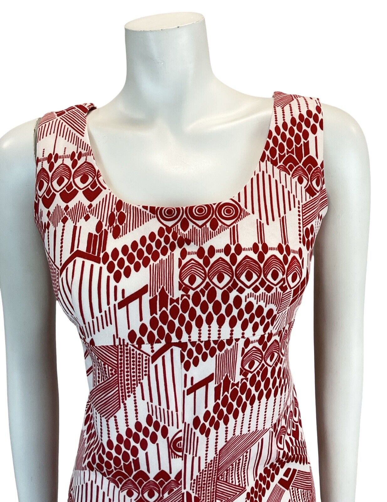 VTG 60S 70S ABSTRACT MOD GOGO SCOOTER RED WHITE MAROON MINI SHIFT DRESS 8 10 12