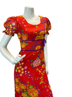 VTG 70S PSYCHEDELIC FLORAL DAISY EMPIRE MAXI DRESS RED ORANGE YELLOW PURPLE 8