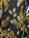 VTG 70S BLACK SILVER YELLOW FOLIAGE BOHO HIPPY FLORAL GLITTERY MAXI SKIRT 10