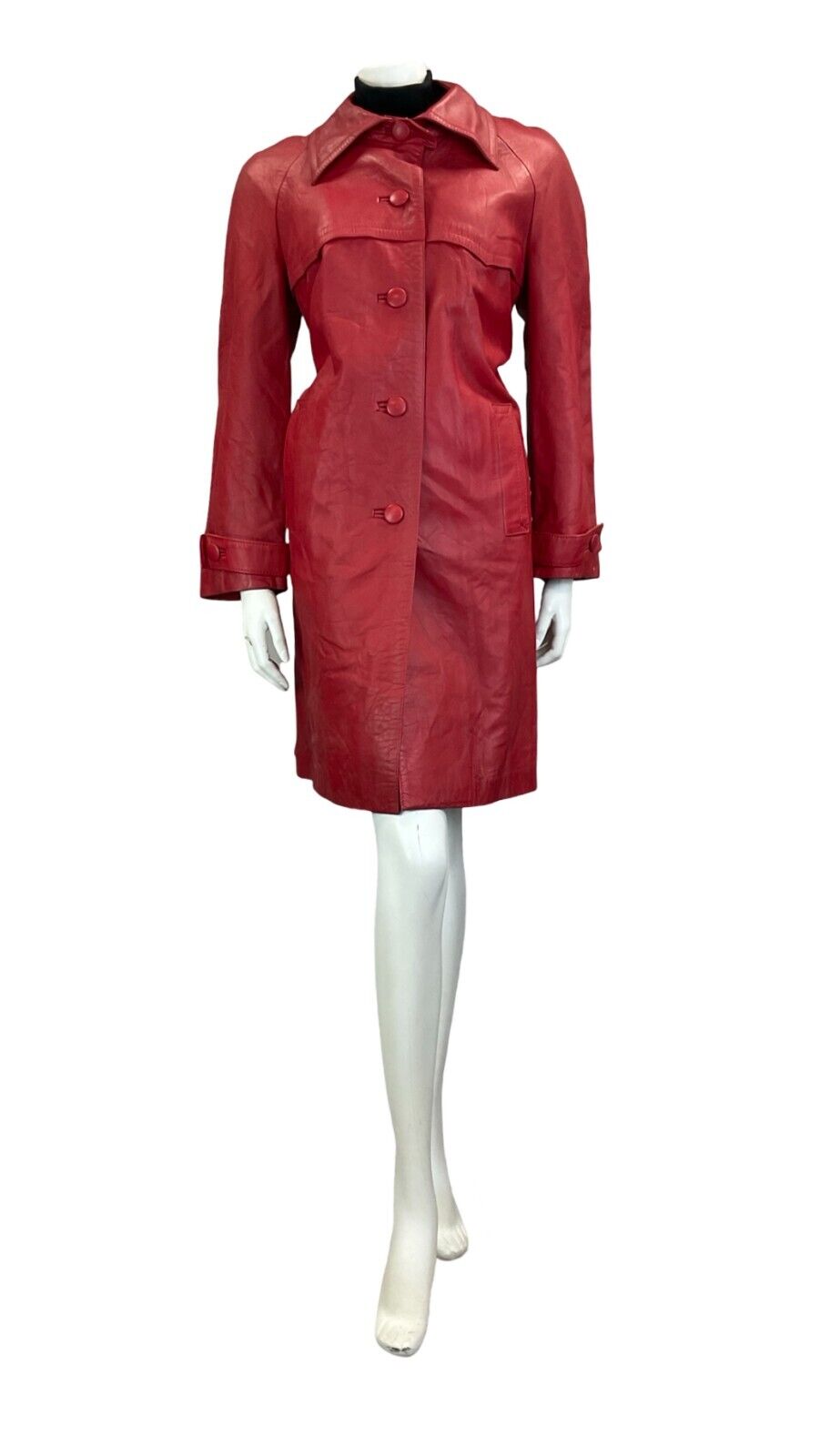 VTG 70S RED LEATHER DAGGER COLLAR BUTTON DOWN MOD COAT SIZE 12