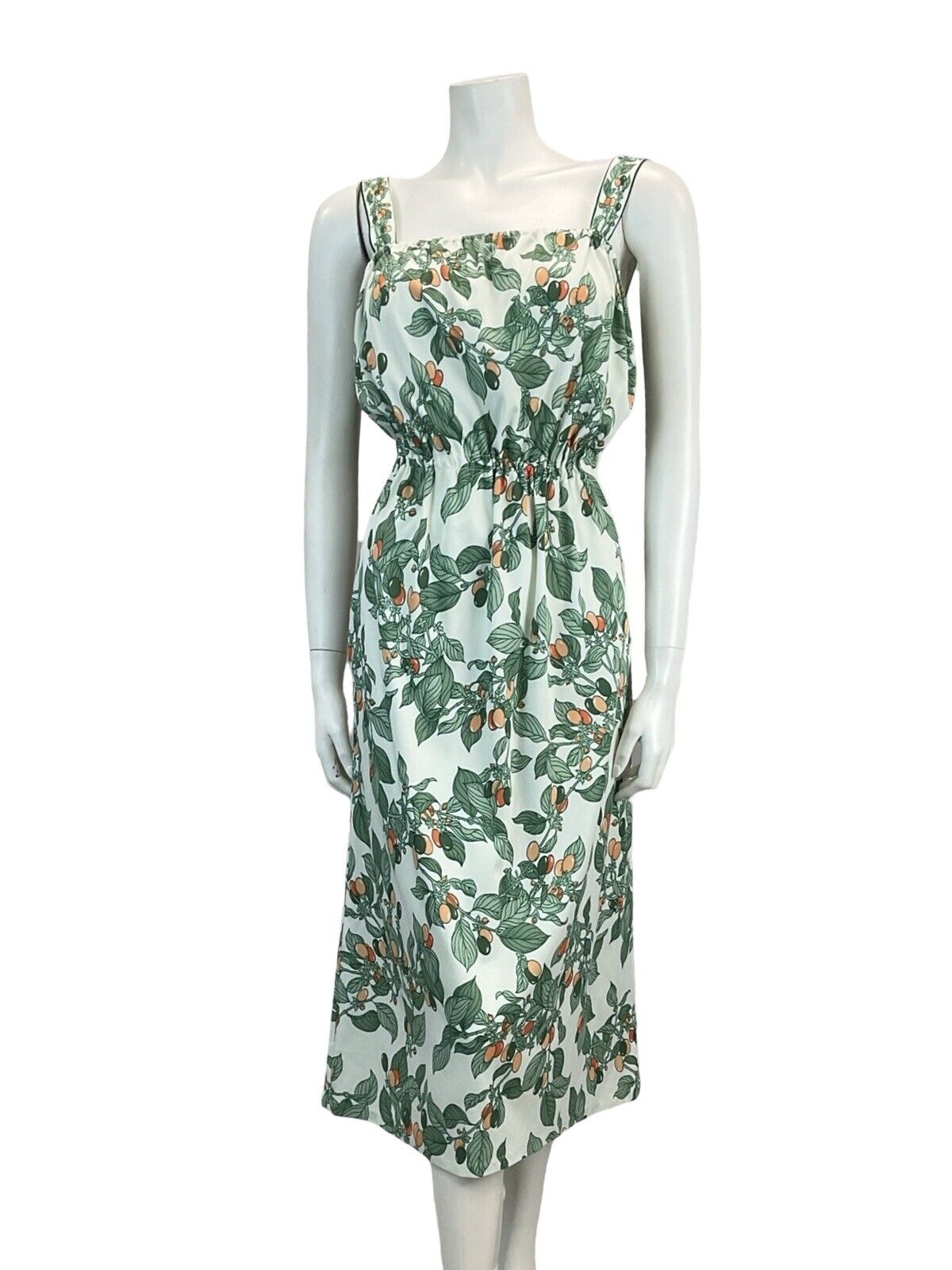 VTG 70S GREEN OLIVE PRINT SUMMER SUN MIDI 12 14 16