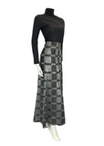 VTG 70S SILVER BLACK CHECKED GRID DISCO STUDIO 54 MAXI SKIRT SIZE 8 10 S