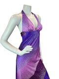 VTG 70S SUMMER SUN PINK PURPLE HALTER DISCO PARTY DRESS MAXI DRESS 8 10 12