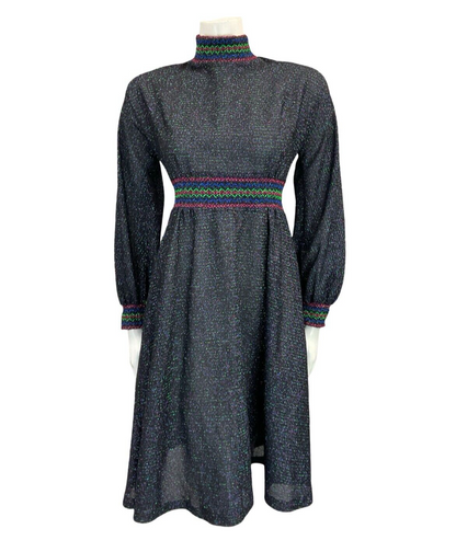 VTG 70S WINDSMOOR RAINBOW LUREX DISCO PINK PURPLE GREEN BLUE TURTLENECK DRESS 10