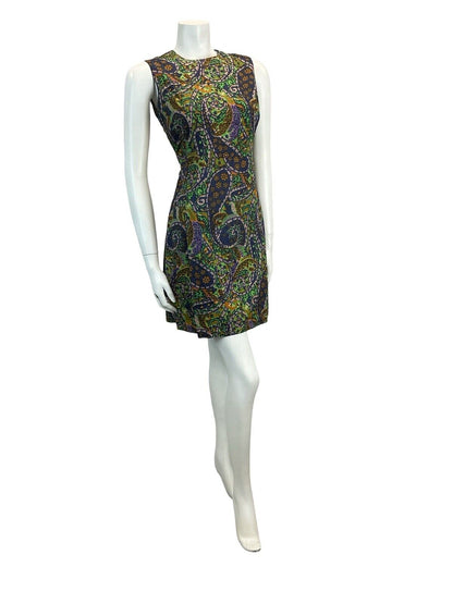 VTG 60S PAISLEY PSYCHEDELIC MINI MOD GOGO SCOOTER DRESS GREEN PURPLE BLUE 8 10