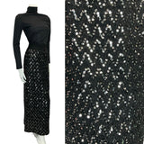 VTG 70S BLACK ZIG ZAG SEQUIN THICK KNITTED BLACK SILVER PARTY MIDI SKIRT 10 12