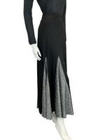 VTG 70S BLACK CHARCOAL SILVER LUREX DART DISCO TWIRL FLARE MIDI SKIRT S 8 10