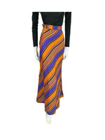 VTG 70S STRIPED PURPLE ORANGE GOLD BLACK GEOMETRIC PARTY MAXI SKIRT SIZE 2/4