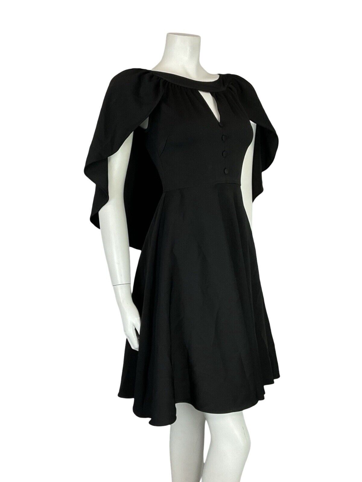 VTG 60S 70S BLACK CAPE KEYHOLE NECK FORM FITTING LITTLE BLACK MINI DRESS 4