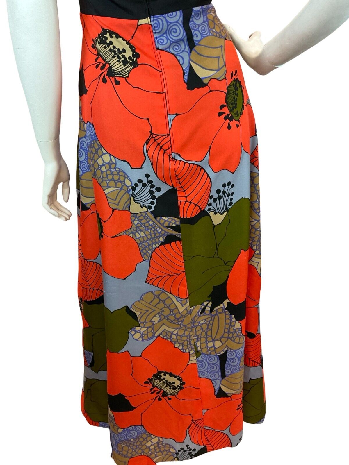 VTG 70S PSYCHEDELIC FLORAL KEYHOLE PARTY MAXI DRESS RED GREEN BLUE BLACK 12 14