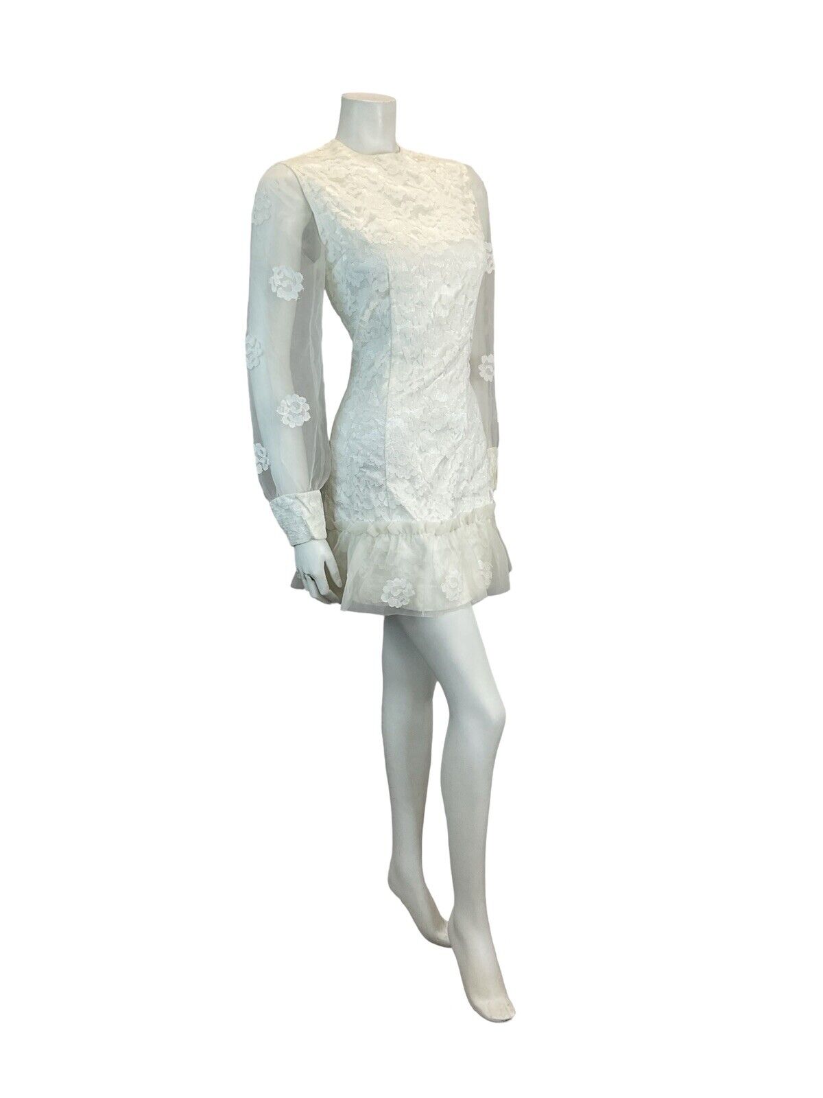 VTG 60S LACE BRIDAL GOGO MOD SCOOTER WEDDING MINI DRESS 10 12