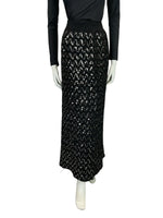 VTG 70S BLACK ZIG ZAG SEQUIN THICK KNITTED BLACK SILVER PARTY MIDI SKIRT 10 12