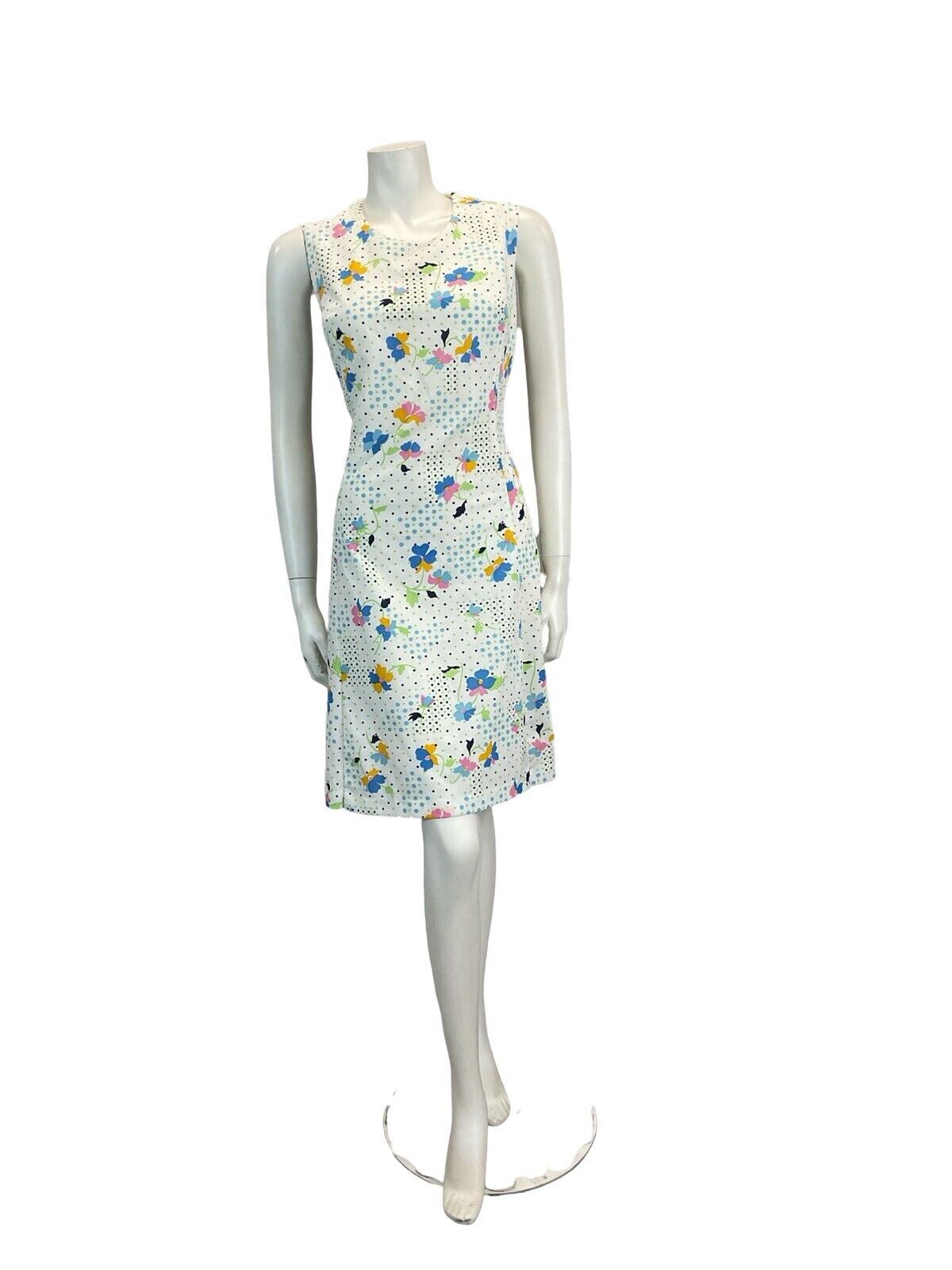 VTG 60S 70S SUMMER MOD GOGO SCOOTER MINI DRESS FLORAL DOTS 8 10