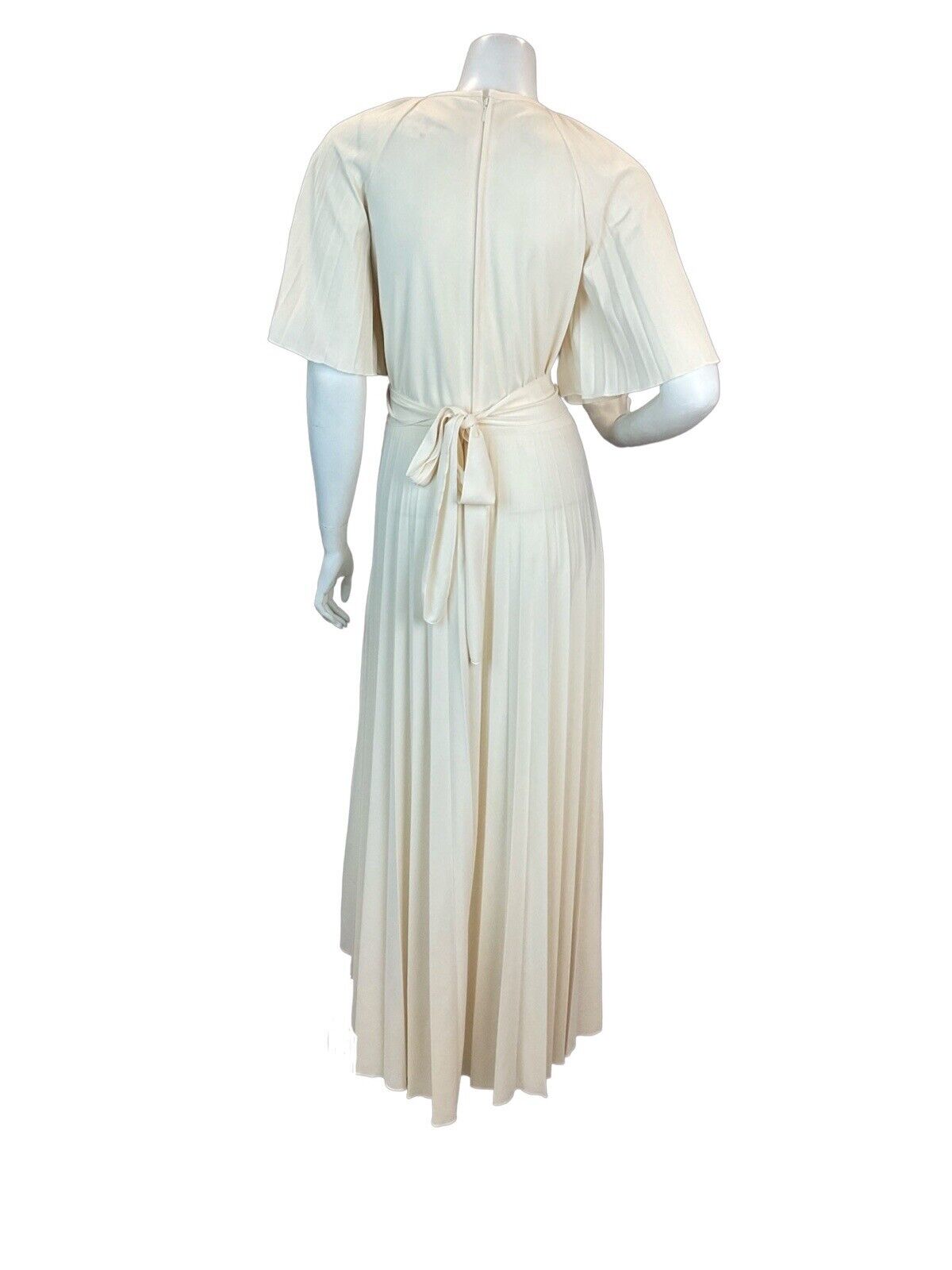 VTG 70s CREAM BOHO WEDDING BRIDAL ANGEL SLEEVE PLEATED MAXI DRESS 14 16