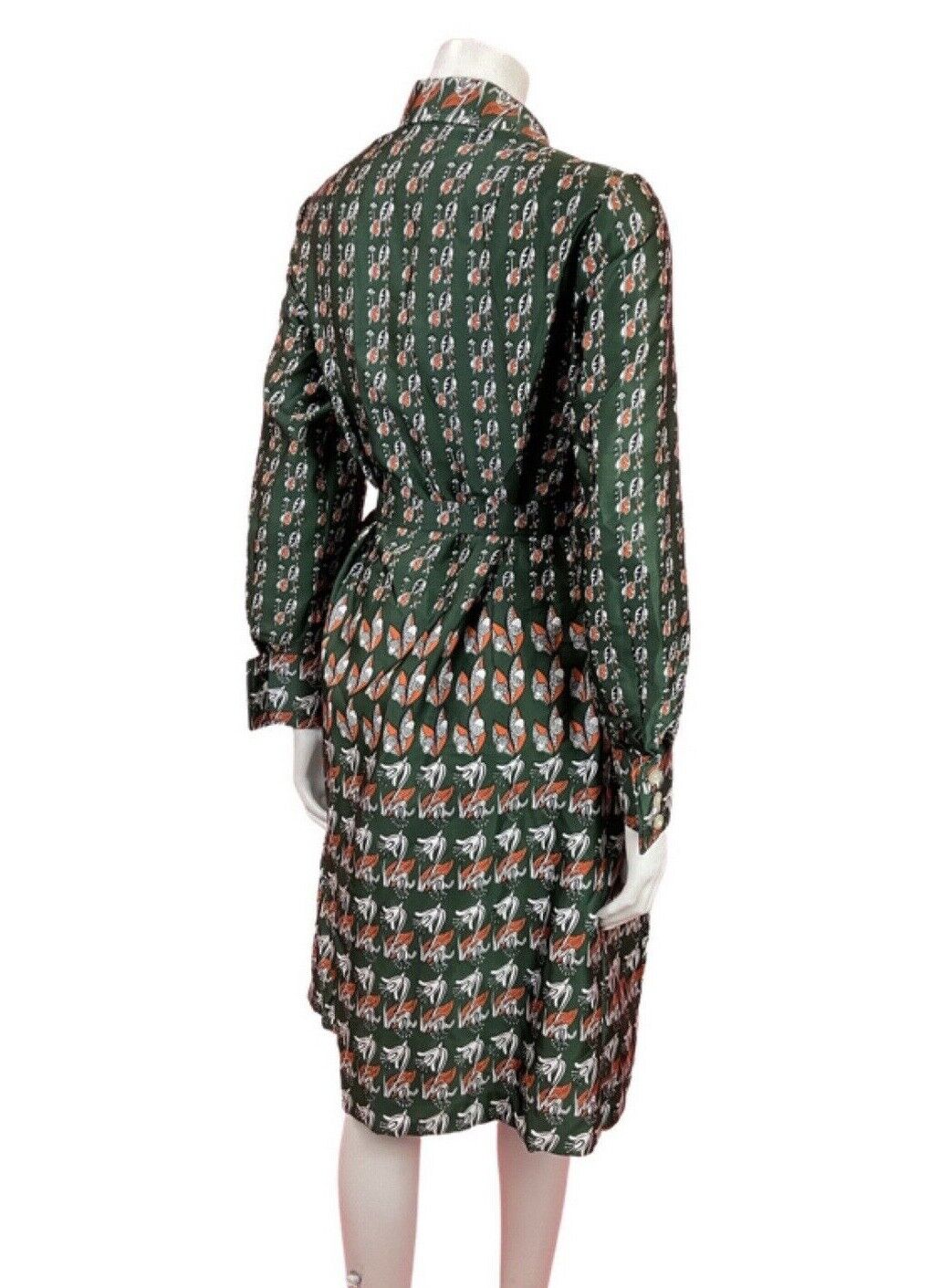 VINTAGE 60s 70s GREEN ORANGE WHITE FLORAL PSYCHEDELIC DAGGER SHIRT DRESS 14 16