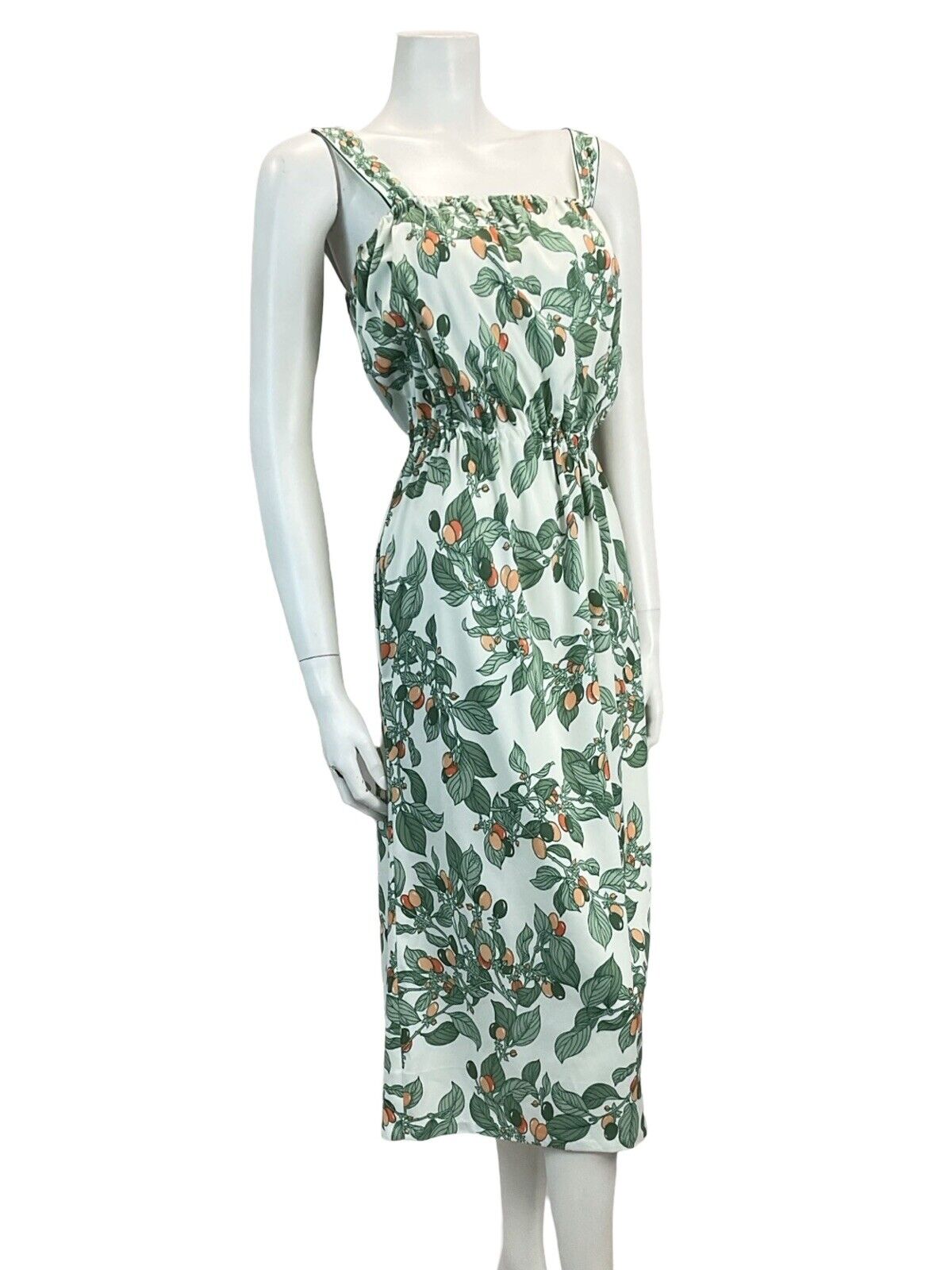 VTG 70S GREEN OLIVE PRINT SUMMER SUN MIDI 12 14 16