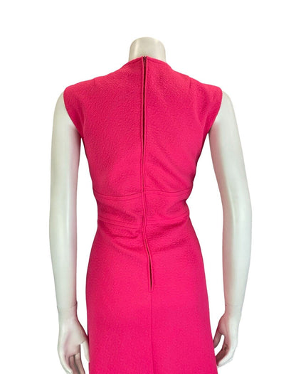 VTG 60S HOT PINK MOD SECRETARY SLEEVELESS TEXTURED EMBOSSED DRESS SIZE 10