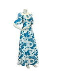 VTG 70S SUMMER BLUE WHITE FLORAL WEDDING PARTY MAXI DRESS 10