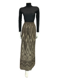 VTG 60S 70S ART DECO GEOMETRIC BROWN GOLD ZIG ZAG MAXI SKIRT 8