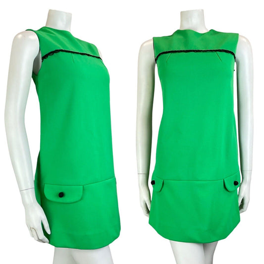 VTG 60S MOD GOGO SCOOTER GREEN SLEEVELESS MINI DRESS SIZE 8