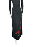 VTG 70S RED VELVET SILVER EMBROIDERY FLORAL APPLIQUE BLACK MAXI SKIRT SIZE 8