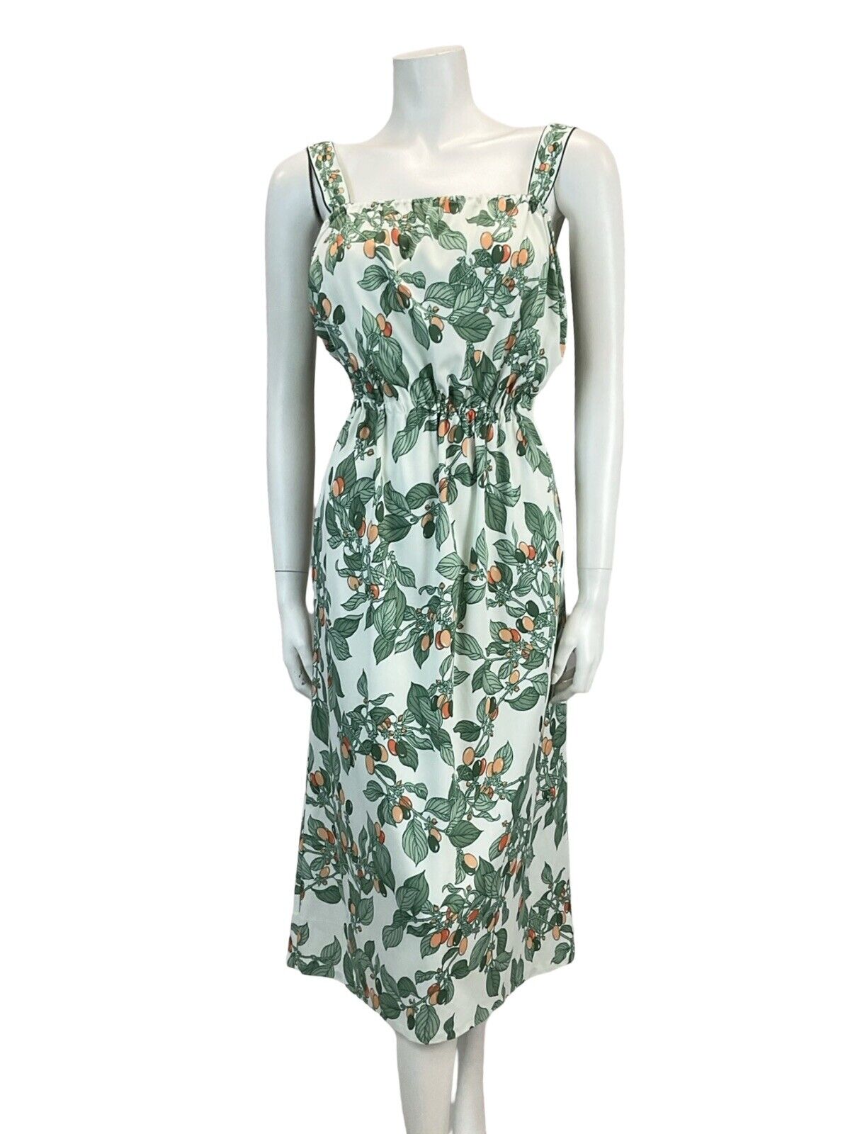 VTG 70S GREEN OLIVE PRINT SUMMER SUN MIDI 12 14 16