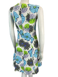 VTG 60S 70S WHITE BLUE GREEN FLORAL MOD A-LINE MINI DRESS 8 10