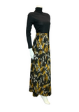 VTG 70S BLACK SILVER YELLOW FOLIAGE BOHO HIPPY FLORAL GLITTERY MAXI SKIRT 10