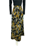 VTG 70S BLACK SILVER YELLOW FOLIAGE BOHO HIPPY FLORAL GLITTERY MAXI SKIRT 10