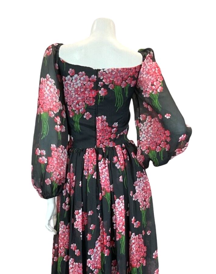 VT 70S ROMANTIC BLACK PINK FLORAL WEDDING PARTY MAXI DRESS 8 10