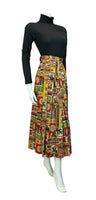 VTG 70S RED BLUE GREEN YELLOW HIPPY GEOMETRIC PATTERN MAXI SKIRT SIZE 12 14