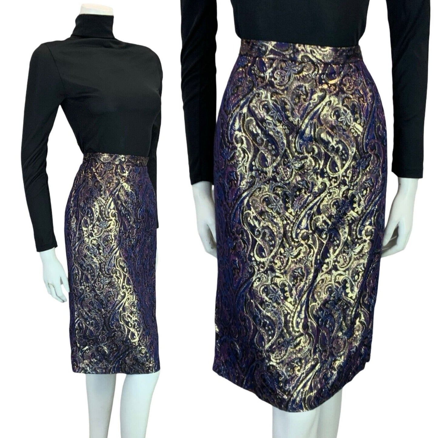 VTG 60S IRIDESCENT PURPLE BLUE GOLD MOD PARTY PSYCHEDELIC PENCIL SKIRT 8 10