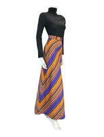 VTG 70S STRIPED PURPLE ORANGE GOLD BLACK GEOMETRIC PARTY MAXI SKIRT SIZE 2/4