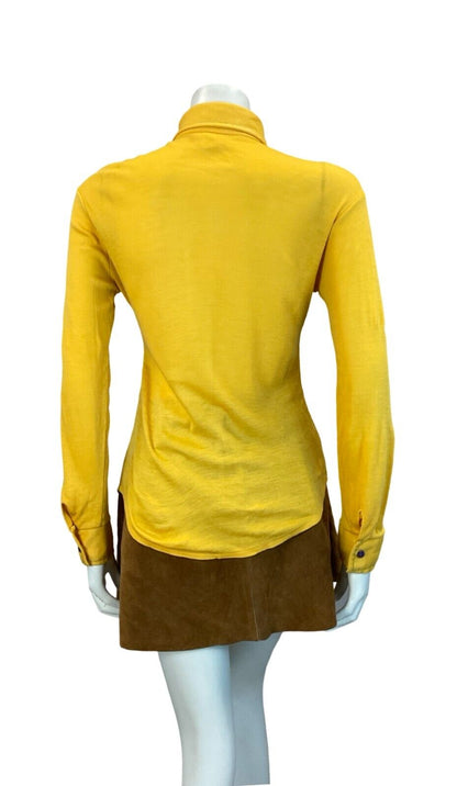 VTG 60S 70S YELLOW LONG SLEEVE SHIRT WITH DECORATIVE POCKET SIZE 8