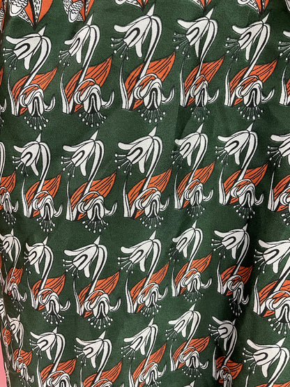 VINTAGE 60s 70s GREEN ORANGE WHITE FLORAL PSYCHEDELIC DAGGER SHIRT DRESS 14 16