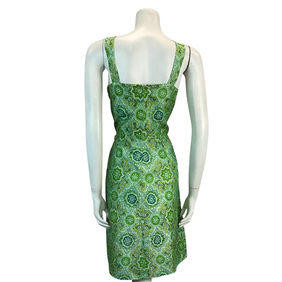 VINTAGE 60s 70s GREEN GEOMETRIC TRIPPY PATTERN MINI DRESS 10