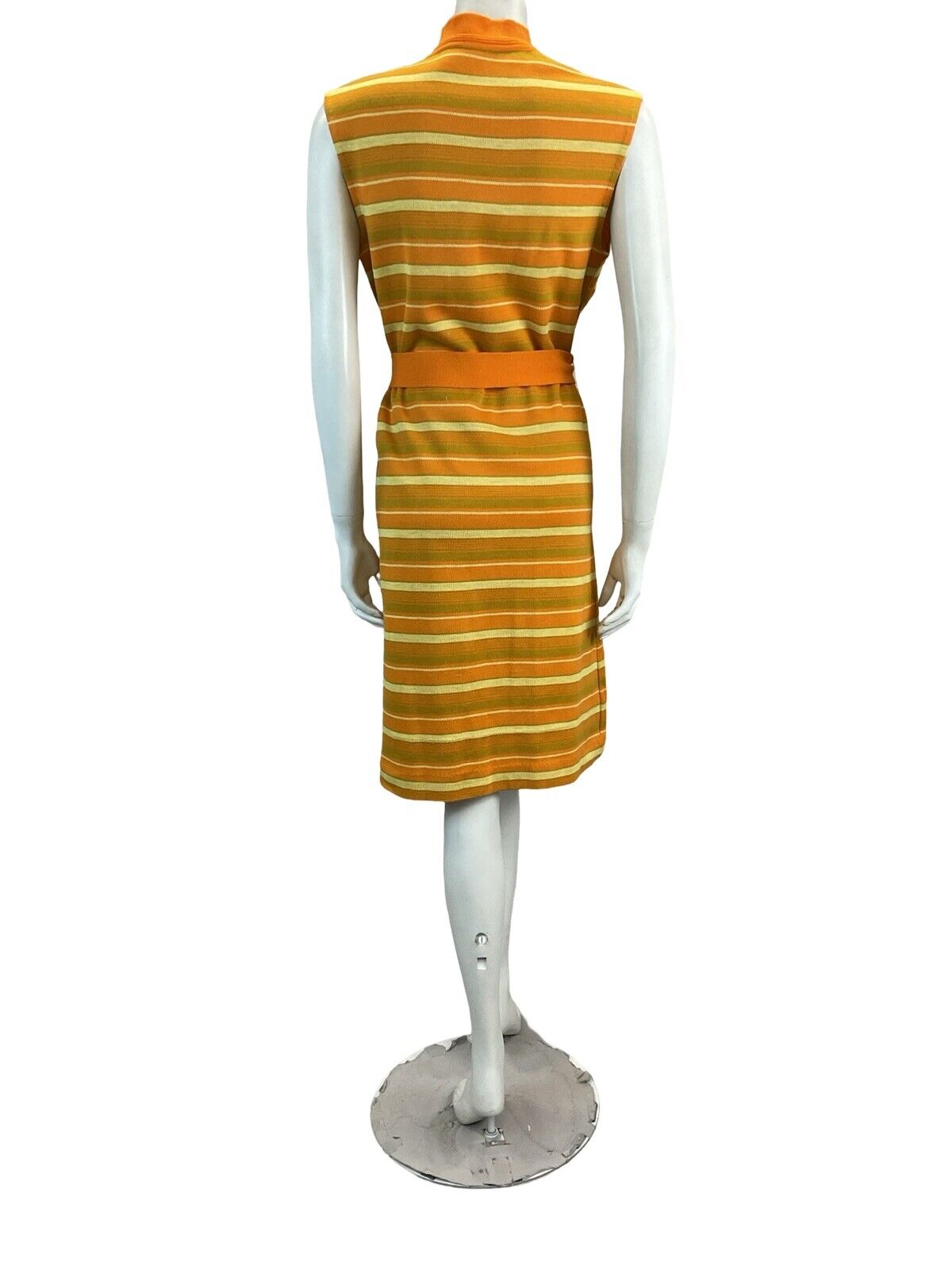 VTG 60S MOD GOGO SCOOTER STRIPED JACQUARD MINI DRESS ORANGE YELLOW 12 14 16