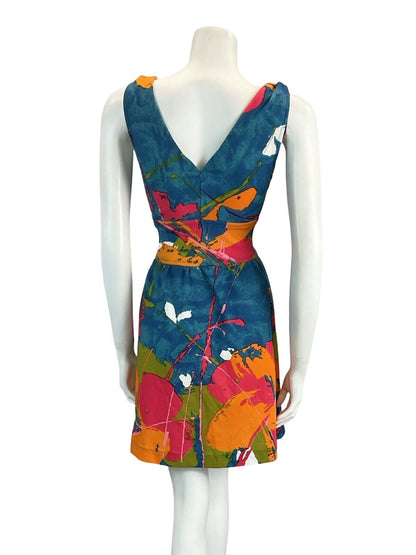 VTG 70S ABSTRACT FLORAL BRIGHT MINI SUMMER SUN DRESS 8 10