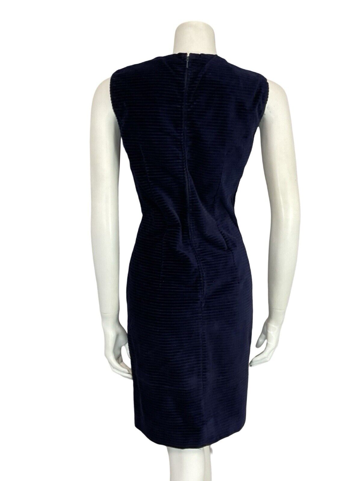 VTG 60S NAVY BLUE CORDUROY PEARL BEAD SLEEVELESS MINI PARTY FORMAL DRESS 8